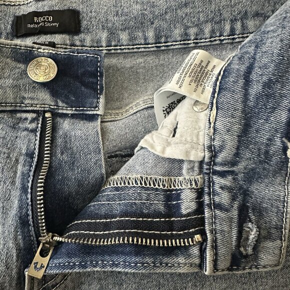 True Religion Denim Shorts Mens 32 Blue Rocco Relaxed Skinny Jean Light Wash - Picture 6 of 11